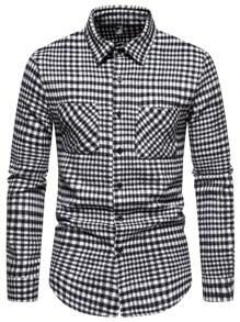 Manfinity Mode Men Gingham Print Pocket Patched Overcoat