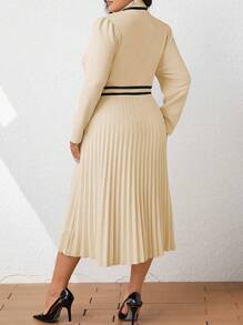 SHEIN Clasi Plus Contrast Trim Pleated Hem Dress - Apricot - View 2