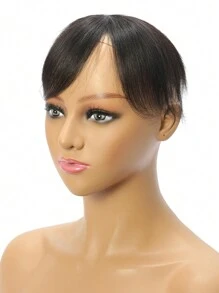 Virgin Human Hair Topper Natural Black Top Hairpiece Air Bangs Straight Topper With Bangs - Natural Black - View 2