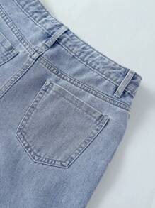 SHEIN ChillGRL Retro Streetwear Relaxed Distressed Teen Girls Blue Denim Wide Leg Jeans, School, Campus, College - Light Wash - View 5