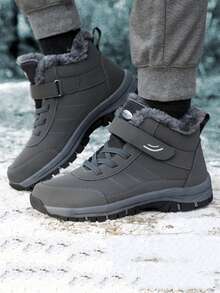 男士高帮保暖内衬雪地靴，冬季工作休闲运动跑步鞋，黑色 - 灰色 - 查看 3