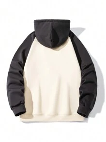 Men Letter Graphic Raglan Sleeve Drawstring Hoodie - Dark Grey - View 2