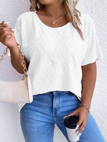 SHEIN LUNE Plus Solid Batwing Sleeve Tee - White - View 7