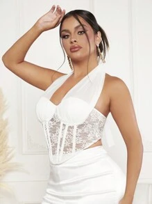 SHEIN SXY Contrast Lace Backless Halter Top