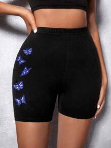 SHEIN SXY Butterfly Print Biker Shorts - Black - View 4