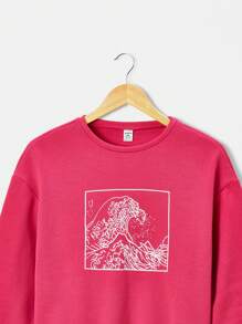 SHEIN Teen Girl Wave Print Pullover - Watermelon Pink - View 5