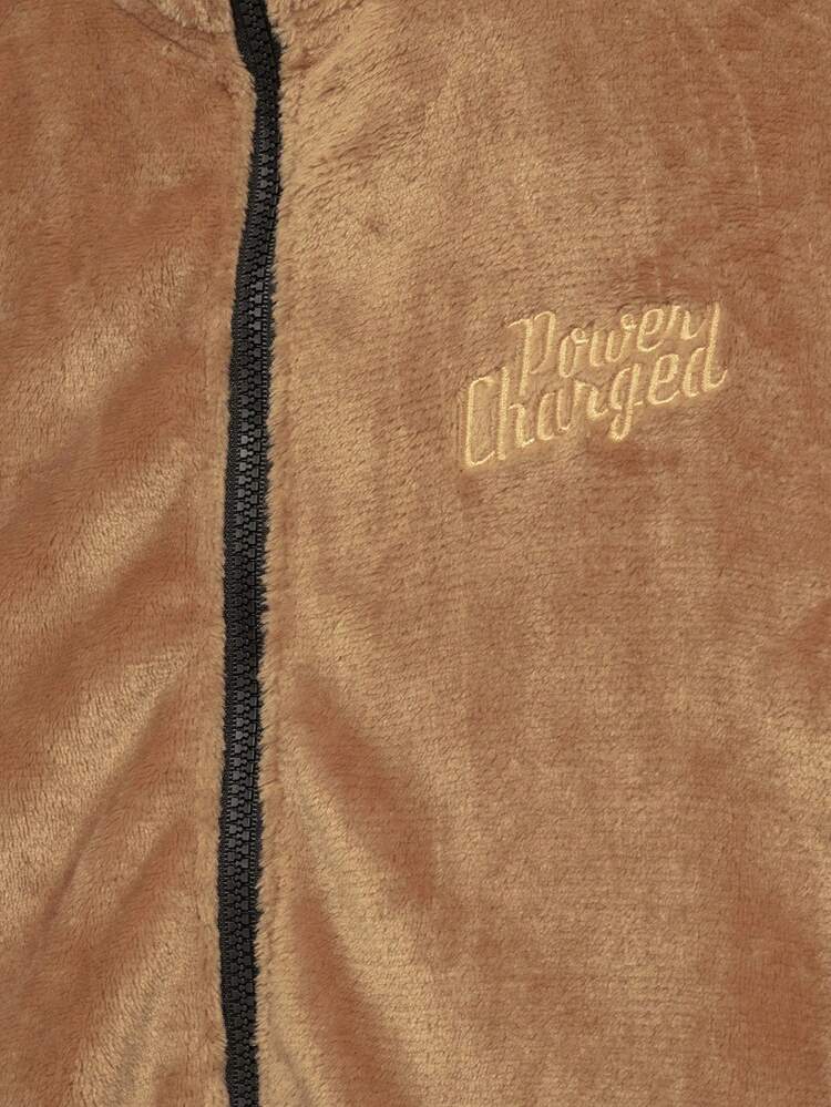 Men's Loose Fit Vest Jacket With Letter Embroidery, Zipper Closure (Without Sweatshirt)