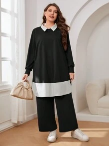 Mulvari Hơn Hai âm Thả vai Viền chia cắt Áo & Quần ống rộng - màu đen - Xem 6
