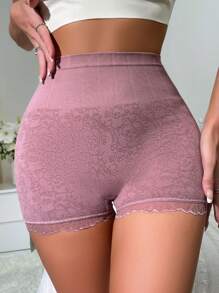 花卉蕾絲高腰塑形短褲 - 藕粉色 - 查看 6