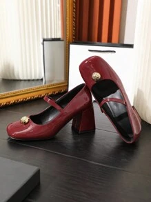 女士厚底瑪莉珍鞋,深棕色,搭配洋裝、襪子時尚可愛,蘿莉塔風格 - 紫紅色 - 查看 2