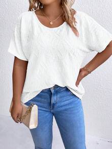 SHEIN LUNE Plus Solid Batwing Sleeve Tee - White - View 4