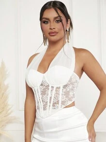 SHEIN SXY Contrast Lace Backless Halter Top