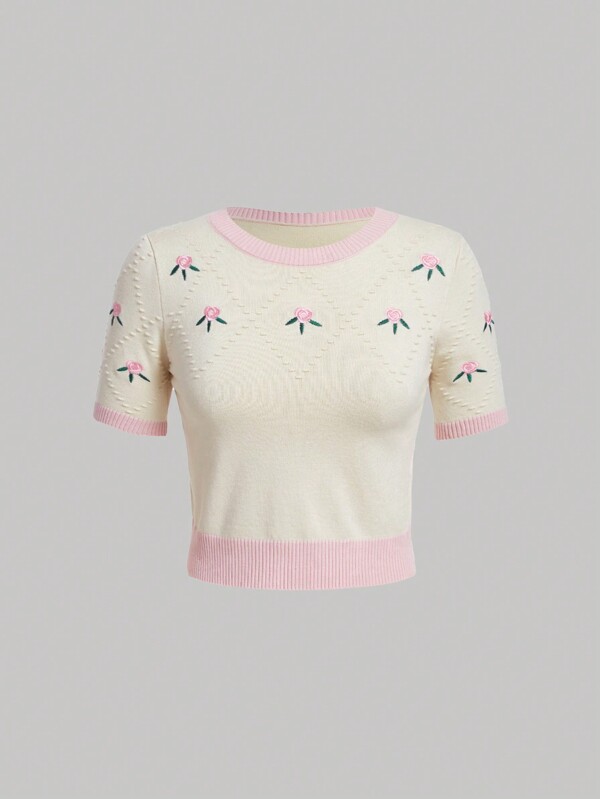 SHEIN MOD Top din tricot cu ornamente în contrast cu model floral