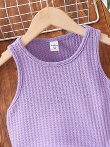 SHEIN Vestido De Tanque Juvenil Con Cordón Delantero De Tejido De Gofre Y Detalles Plisados En Los Lados - Morado - Ver 6
