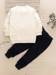 SHEIN 男小童卡通圖案衛衣和衛褲 - 米色 - 查看 2