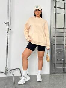 SHEIN EZwear Plus Size Slogan Graphic Drop Shoulder Sweatshirt - Khaki - View 4