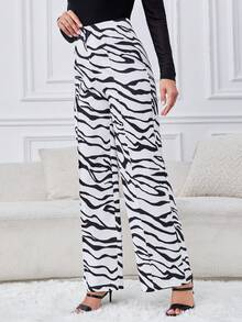 SHEIN Tall 斑馬條紋前縫長褲 - 黑與白 - 查看 6