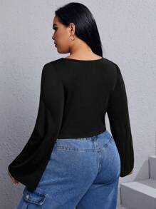 SHEIN EZwear Plus Solid Scoop Neck Tee - Black - View 2