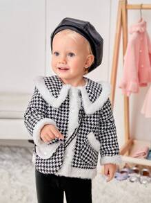SHEIN Babymeisje Hondentandprint Contrast Pluizige rand Jassen & Tas