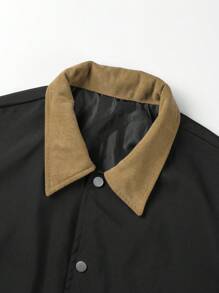 Manfinity Homme 寬鬆合身男士對比領子鈕扣外套,不含t-shirt - 黑色 - 查看 5