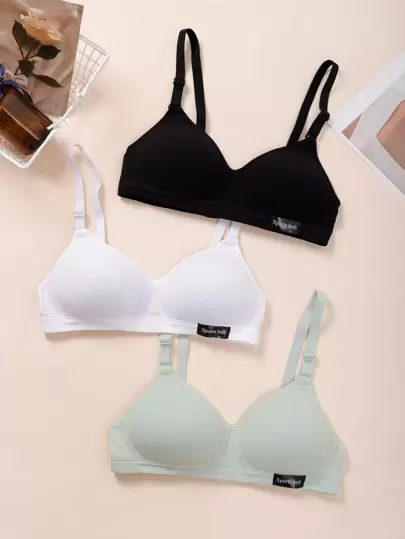 Tween Flicka 3 st. Lapp med text detalj Ribbstickad Underkläder