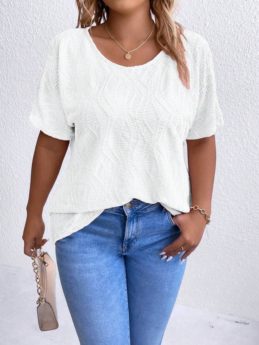 SHEIN LUNE Plus Solid Batwing Sleeve Tee - White - View 1