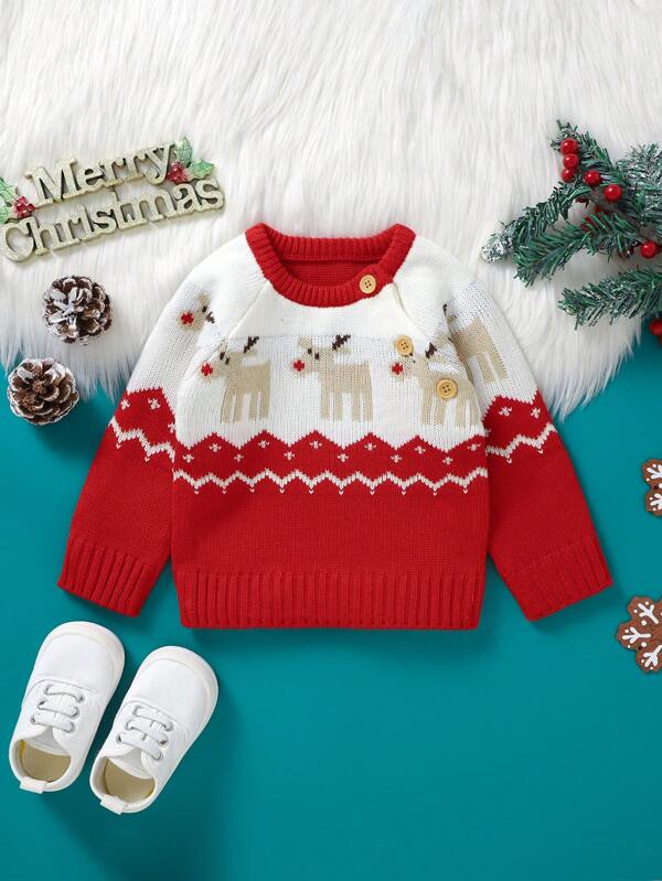 Baby Girl Christmas Pattern Raglan Sleeve Sweater