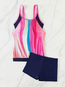 SHEIN 漂染短褲泳衣套裝 - 彩色 - 查看 4