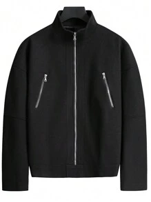 Manfinity Homme Men's Ultra-Large Drop Shoulder Zipper Jacket - Black - View 1