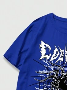 ROMWE MEN Goth Men Spider Letter Graphic Tee - Royal Blue - View 4