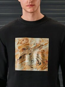 RueChic Men Marble Print Sweatshirt - Black - View 5