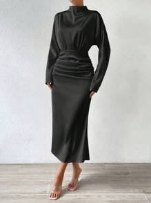 RosyDaze Solid Ruched Dress - Black - View 4