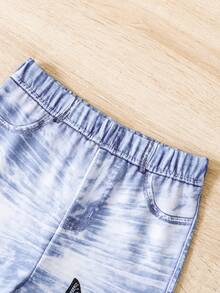 SHEIN 女小童蝴蝶和字母圖案連帽衫&牛仔效果牛仔褲