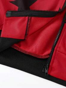 ROMWE MEN Prep Các bạn In Sao Dây kéo Dây rút Hoodie - Đỏ - Xem 5