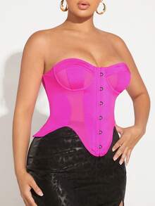 SHEIN SXY Chất rắn Bustier Bandana Hem Ống ngọn - Màu Hồng Tươi - Xem 4