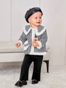 SHEIN Babymeisje Hondentandprint Contrast Pluizige rand Jassen & Tas