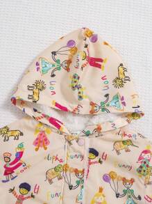 SHEIN Young Girl Figure and Letter Graphic Teddy Lined Hooded Coat Without Sweater - Apricot - View 5
