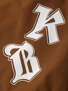 Manfinity LEGND Chaqueta Bomber De Ajuste Holgado Para Hombres Con Lema Gráfico Estampado, Rayas Y Bloques De Color (sin Camiseta) - Marrón - Ver 5