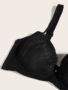 Floral Lace Underwire Bra - Black - View 5