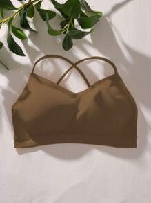 交叉露背無鋼圈內衣 - 棕色 - 查看 1