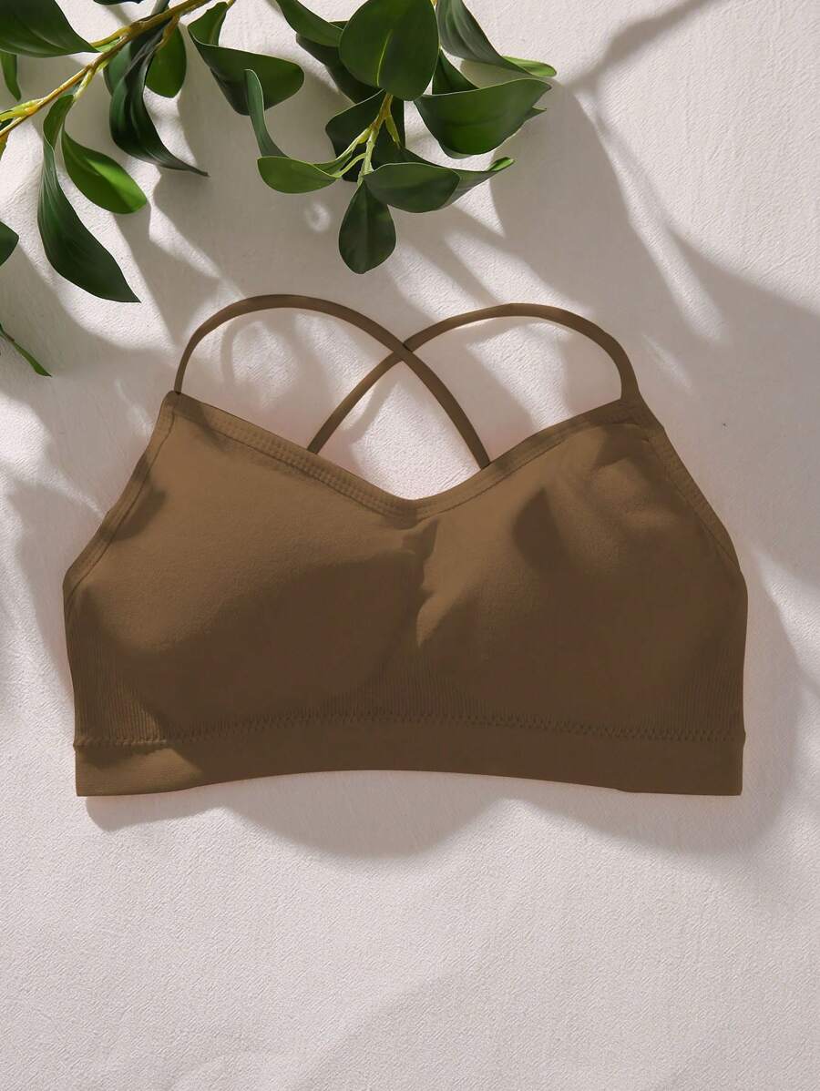 交叉露背無鋼圈內衣 - 棕色 - 查看 1