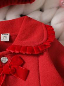 Baby Girl Statement Collar Bow Front Coat & Hat - Red - View 3