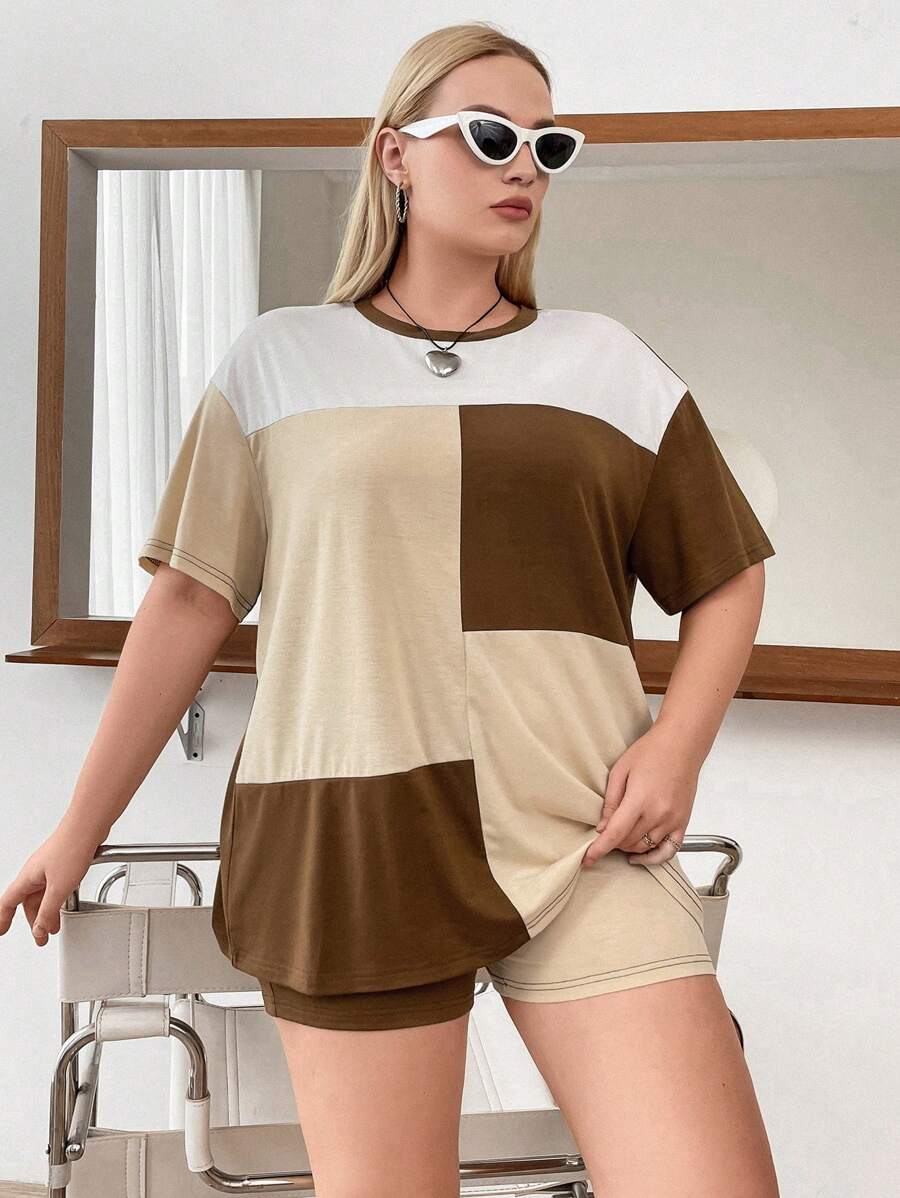 Flirla Hơn Khối màu Áo thả vai  & Quần short - Nhiều màu - Xem 1