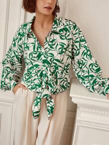 SHEIN Frenchy Allover Print Button Front Shirt