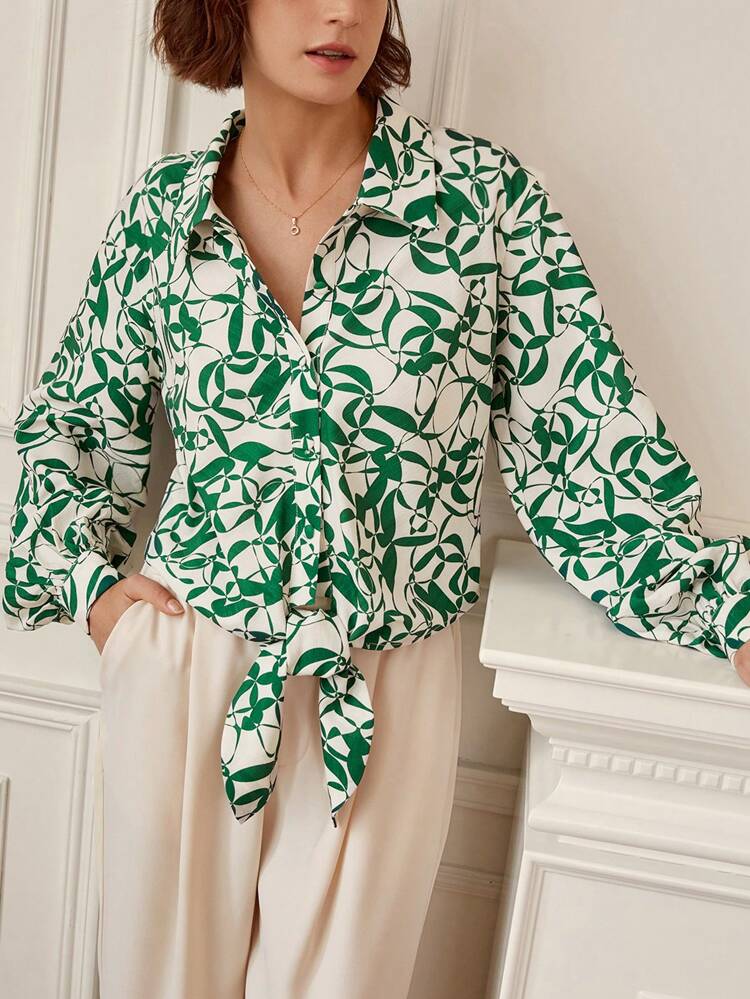 Allover Print Button Front Shirt Winter Casual