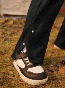 SHEIN Teenager Junge Hose mit weiten Beinen, Einfarbig schrägen Taschen,