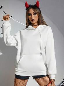 PUNK Halloween Print Drop Shoulder Hoodie - White - View 4