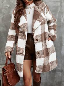 Chiquease 大方格圖案西裝領絨毛外套 - 彩色 - 查看 3