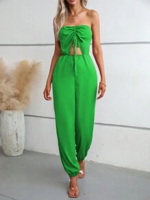 SHEIN Unity Drawstring Front Cut Out Tube Jumpsuit - Green - View 5