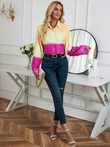 Aveloria 漸層荷葉袖襯衫 - 紫色 - 查看 5